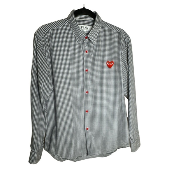 Comme des Garçons Play Gingham Red Heart Shirt Medium - Picture 1 of 15